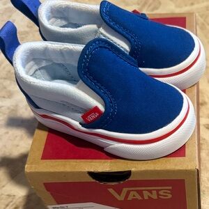 Vans Kids Royal Blue and White Slip-On Sneakers
